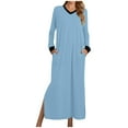 thumbnail image 1 of HBYJLZYG Womens Nightgown Sleepwear With Pockets, Women's Long Sleeve V-Neck Pocket Side Slit Sleepwear Long Dress XS-XL, 1 of 5