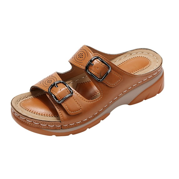 HBYJLZYG Womens Orthotic Slides Comfort Plantar Fasciitis Arch Support Slip On Flat Sandals Ladies Soft Cushion Fashion Yoga Mat Slippers With Adjustable Straps