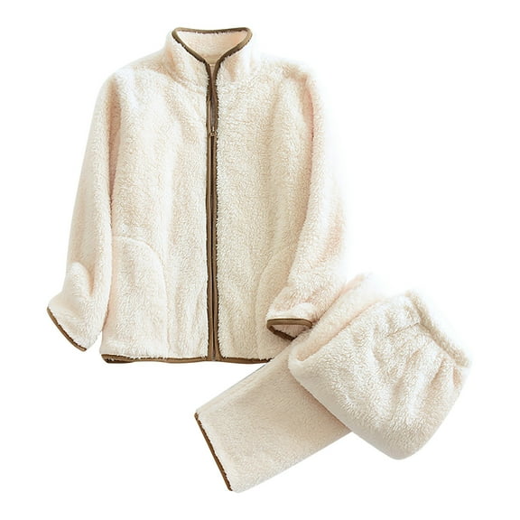 HBYJLZYG Womens Pajama Sets 2 Piece, Women's Fall And Winter Keep Warm Fleece Thickened Long Sleeve Jackets And Pants Sleepwear Loungewear Set