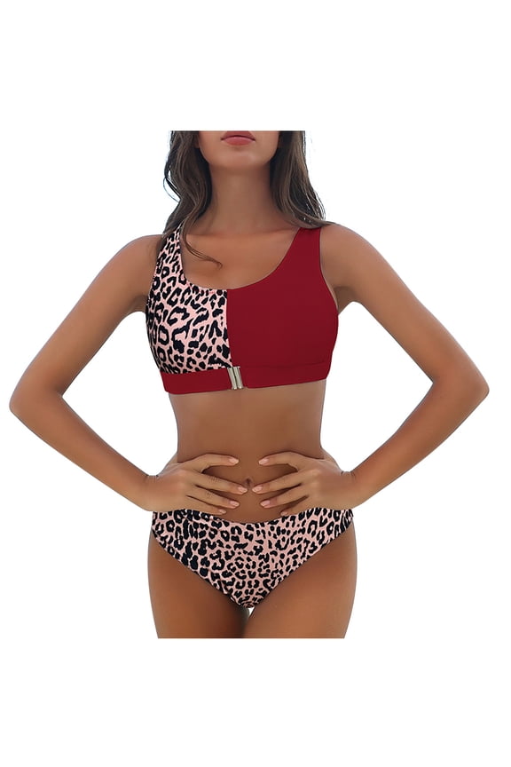 Womens Scoop Neck Racerback High Waisted Bikini Sets Two Piece Swimsuit Leopard Print Bathing Suit