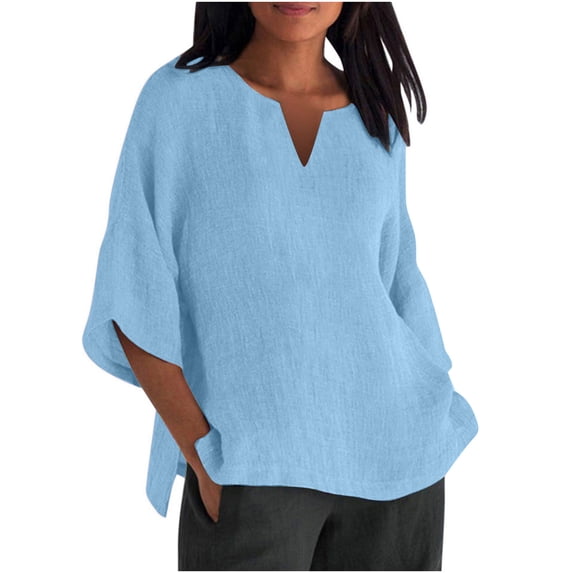 HBYJLZYG Womens Short Sleeve Cotton Linen Shirts Causal V-Neck Batwing Oversized T-Shirt Solid Color Loose Summer Tops