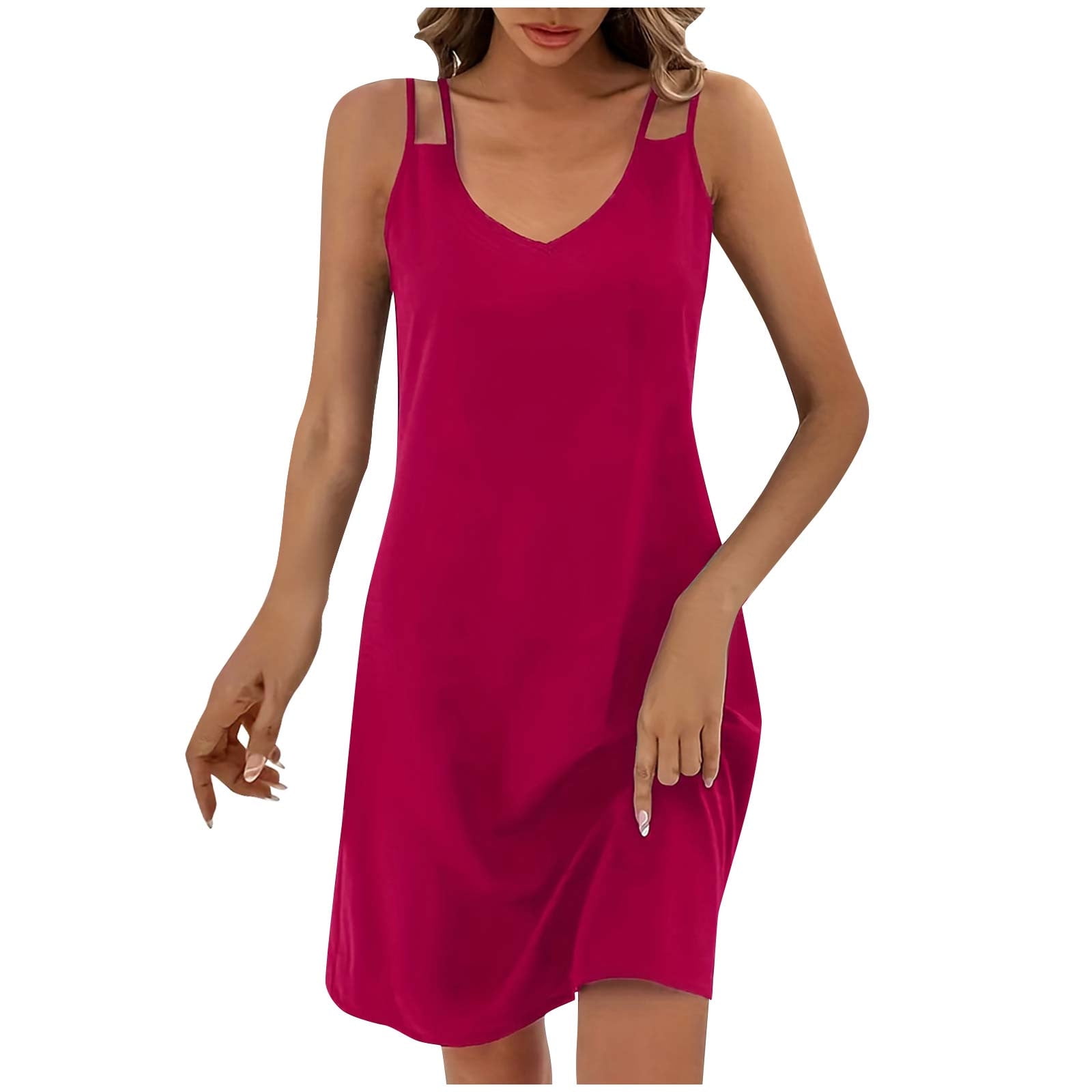 HBYJLZYG Womens Summer Dresses 2024 Spaghetti Strap Scoop Neck Solid Dresses LooseFit Flowy
