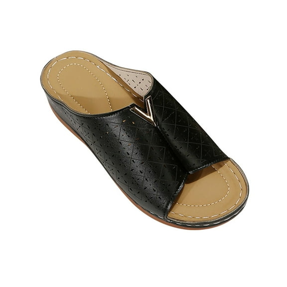 HBYJLZYG Womens Wedge Sandals Leather: Dressy Sandal, Rubber Sole, Comfortable Walking, Casual Slip On Summer Shoes