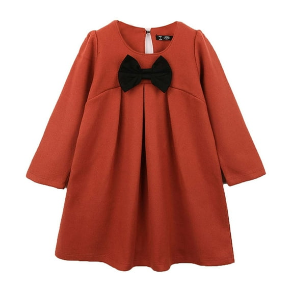 HBYJLZYG Woolen Dress For Girls, Winter Baby Long Sleeve Bowknot Solid Color Loose Woolen Dress 2-8 Years Xmas Baby Shower Gift