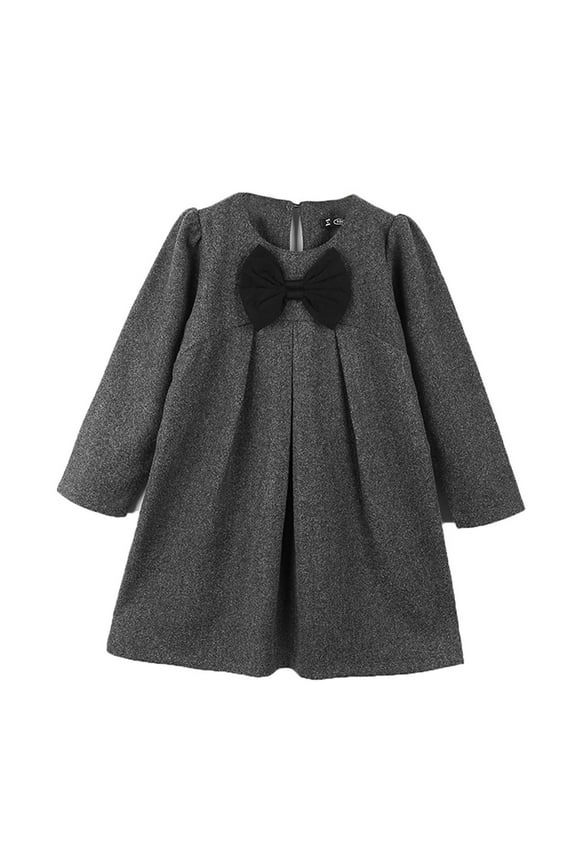 Woolen Dress For Girls, Winter Baby Long Sleeve Bowknot Solid Color Loose Woolen Dress 2-8 Years Xmas Baby Shower Gift