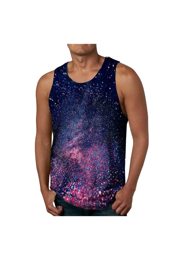 Workout Tank Tops For Men, Star Sky 3D Print Casual Muscle Shirts Sports Sleeveless Round Neck T-Shirts Blouses S-5Xl