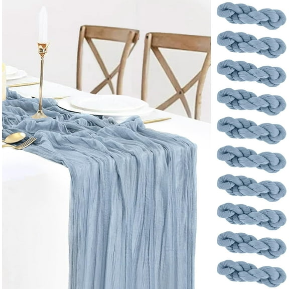 HBlife 10 Pack Dusty Blue Cheesecloth Table Runner, 35 x 120 Inch Boho Gauze Table Runner Rustic Romantic Long Table Runner for Wedding Party Bridal Birthday Baby Shower Table Decorations