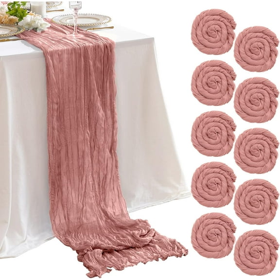 HBlife 10 Pack Dusty Blush Cheesecloth Table Runner, 35 x 120 Inch Boho Gauze Table Runner Rustic Romantic Long Table Runner for Wedding Party Bridal Birthday Baby Shower Table Decorations