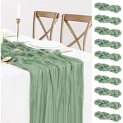HBlife 10 Pack Sage Green Cheesecloth Gauze Table Runner, 35 x 120 Inch Boho, Rustic, Romantic for Wedding Party Bridal Birthday Baby Shower