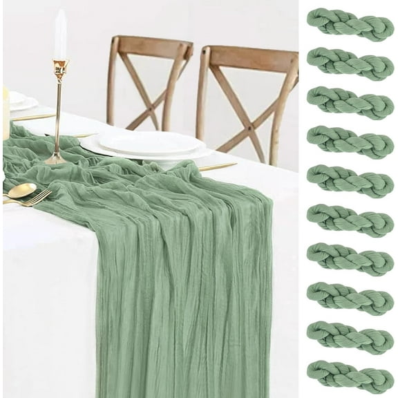 HBlife 10 Pack Sage Green Cheesecloth  Gauze Table Runner, 35 x 120 Inch Boho, Rustic, Romantic for Wedding Party Bridal Birthday Baby Shower