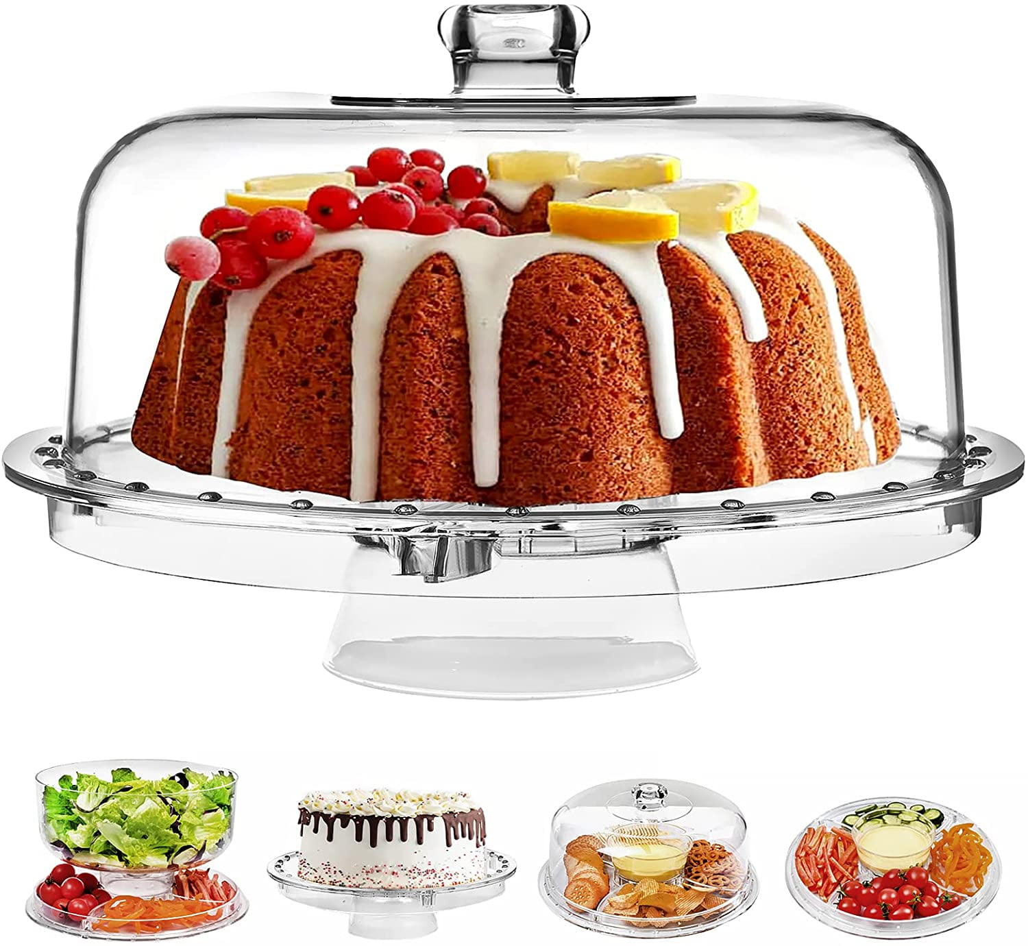 CALLARON 1pc Cake Stand Lid Rectangular Cake Stand Clear Glass Serving  Platter with Lid Food Covers for Outside Party for Food Butter Dish with  Lid