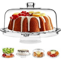 HBlife 12" Acrylic Cake Stand with Dome Lid Cover, 6-in-1 Multifunctional Serving Platter and Cake Plate, Use as Cake Holder, Salad Bowl, Platter, Punch Bowl, Desert Platter, Nachos & Salsa Plate