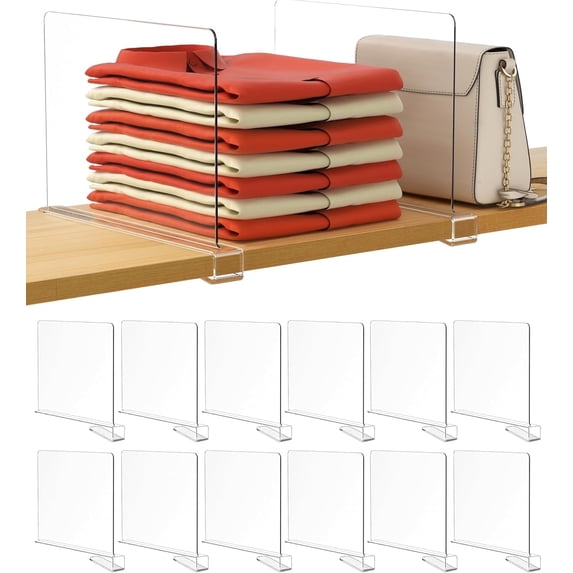 HBlife 12 Pack Clear Shelf Dividers, Acrylic Bookshelf for Organization