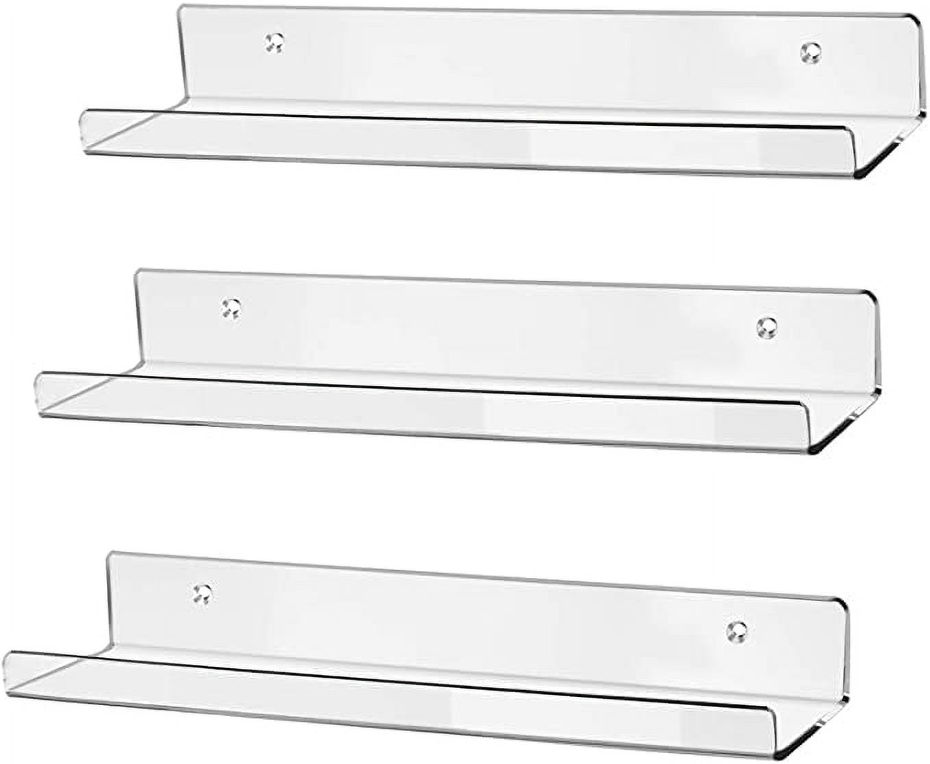 HBlife 15" Clear Acrylic Floating Wall Ledge Shelf, Wall Mounted Nursery Kids Bookshelf, Invisible Spice Rack, Clear 5MM Thick Bathroom Storage Shelves Display Organizer, 15" L x 4" D x 2" H, Set of 3 - image 1 of 6