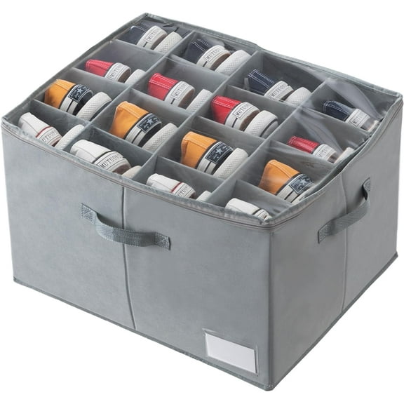 HBlife 16 Compartments Foldable Closet Shoe Organizer, Holds Up To 16 Pairs, Grey