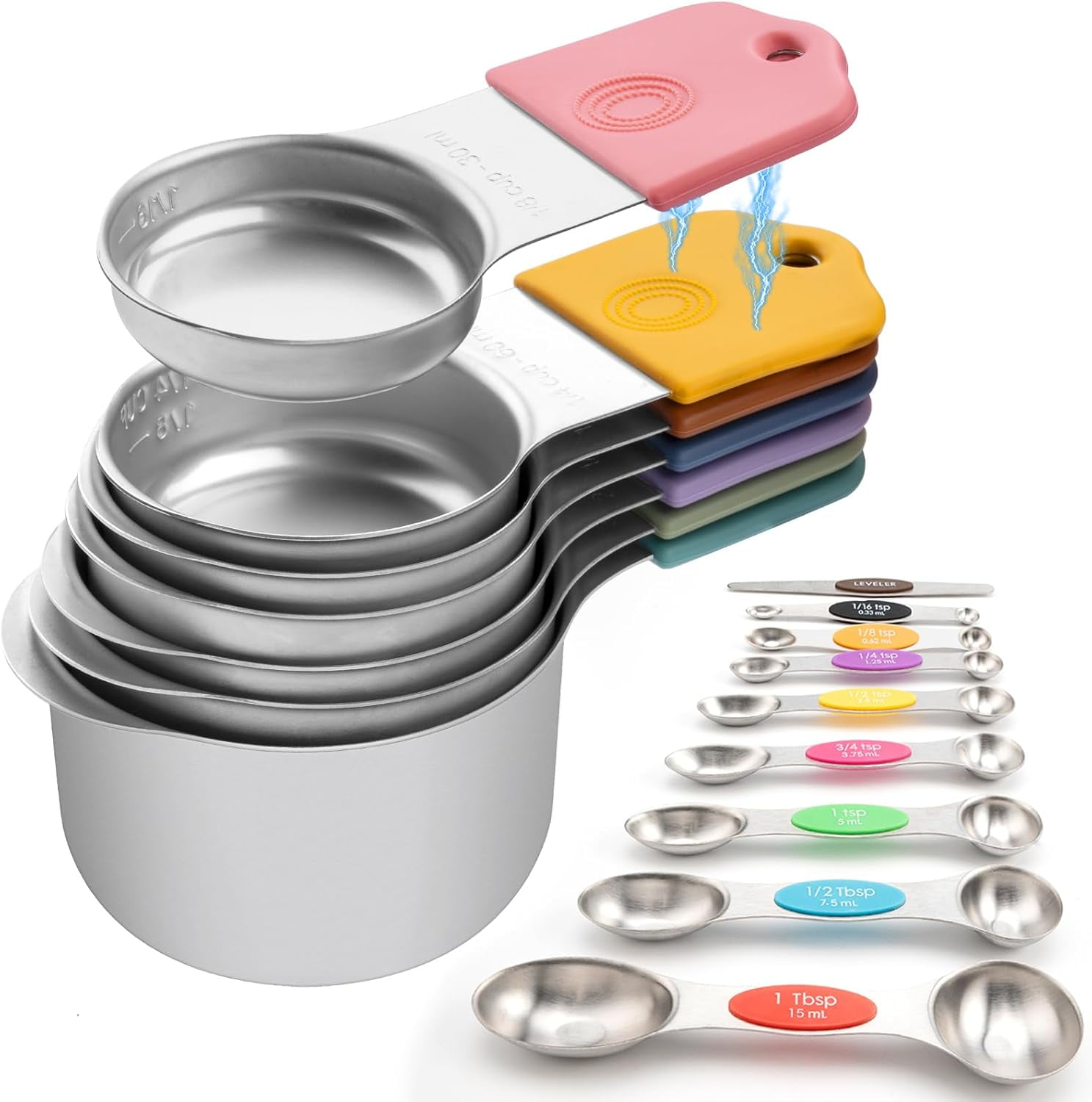 HBlife 16 Pack Magnetic Measuring Cups and Spoons Set-Heavy Duty 304 Stainless Steel，Double Measurement Markings,Multicolor - Walmart.com