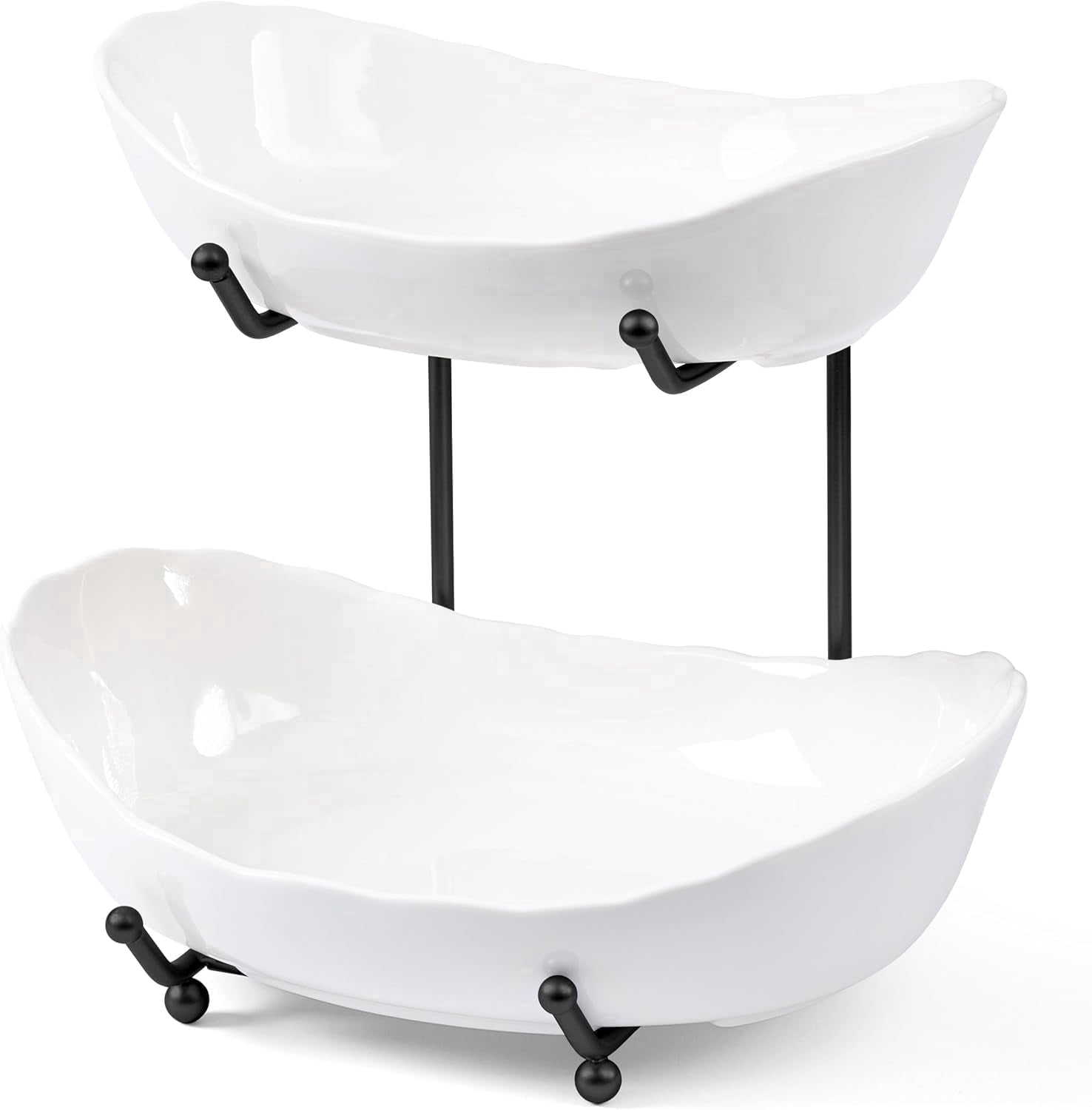 HBlife 2 Tier Ceramic Fruit Rack, Fruit Basket, Fruit Bowl for Kitchen Counter, Black