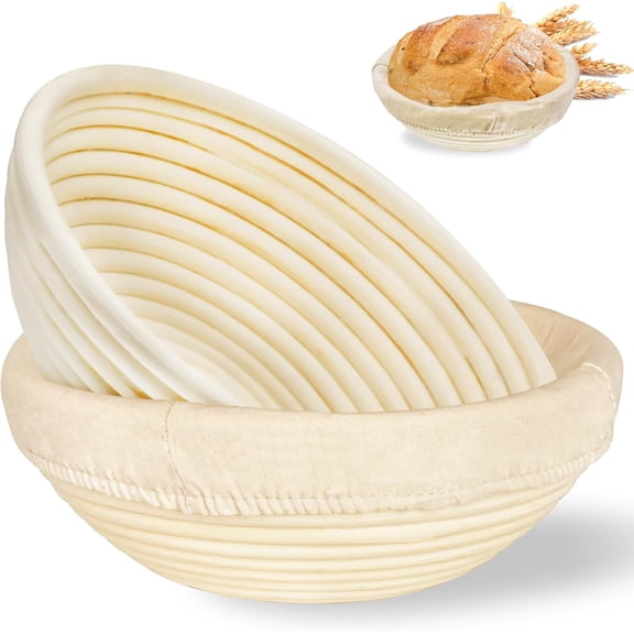 HBlife 2Pack Bread Proofing Baskets with Liners for Home Sourdough Bakers Baking 8.5Inch