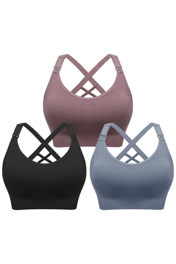 3 Pack Seamless Nursing Sports Bra Support Yoga Maternity Bras Pregnancy Sleep Bralette.Criss-Cross