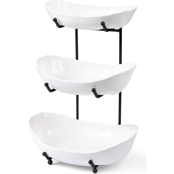 HBlife 3 Tier Ceramic Fruit Rack, Fruit Basket, Fruit Bowl for Kitchen Counter, Black