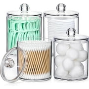 HBlife 4 Pack Acrylic Qtip Holder Dispenser for Cotton Ball, Cotton Swab, Cotton Round Pads, Floss - Clear Plastic Apothecary Jar Set, Bathroom Canister Storage Organization, Vanity Makeup Organizer