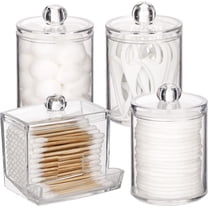 HBlife 4 Pack Qtips Holder Bathroom Container, 10/7 OZ Cotton Ball/Swabs Dispenser, Apothecary Jar Organizer for Storage Clear Lids