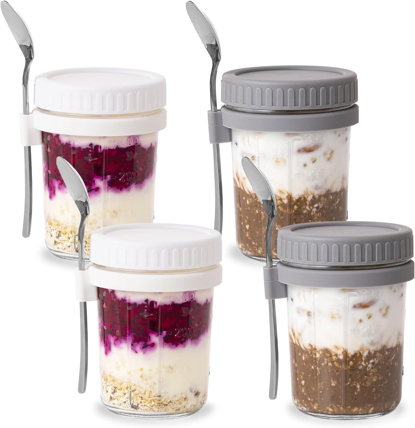 4 Pack Overnight Oats Containers with Lids and Spoons 16 Oz Glass Mason  Jars for Overnight Oats Leak Proof Oatmeal Container Great for Cereal Fruit  Vegetable Milk Salad Yogurt Meal Prep –