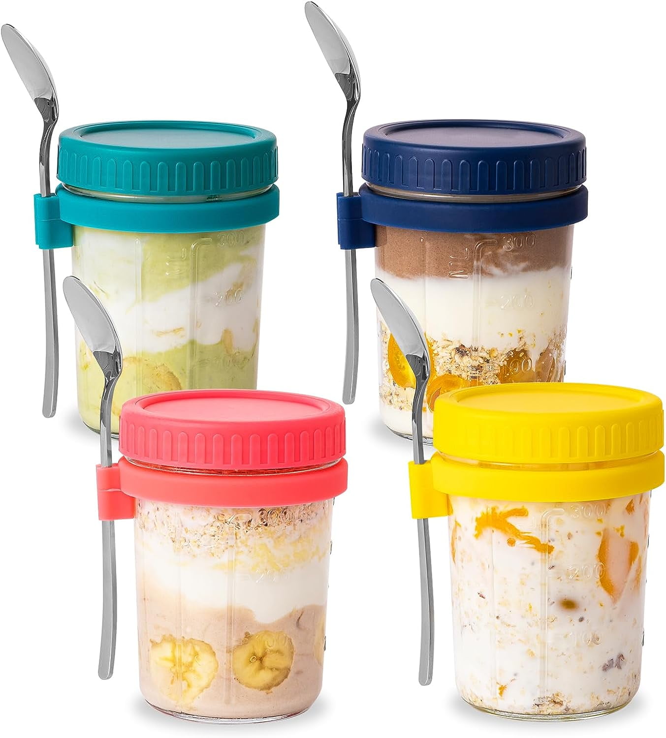 4 Pack Overnight Oats Containers with Lids and Spoons 16 Oz Glass Mason  Jars for Overnight Oats Leak Proof Oatmeal Container Great for Cereal Fruit  Vegetable Milk Salad Yogurt Meal Prep –