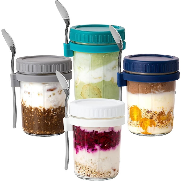 HBlife 4-Piece Overnight Oats Containers with Lids and Spoons, 16 oz Glass  Mason Jars Oatmeal Cups Container for Overnight Oats 
