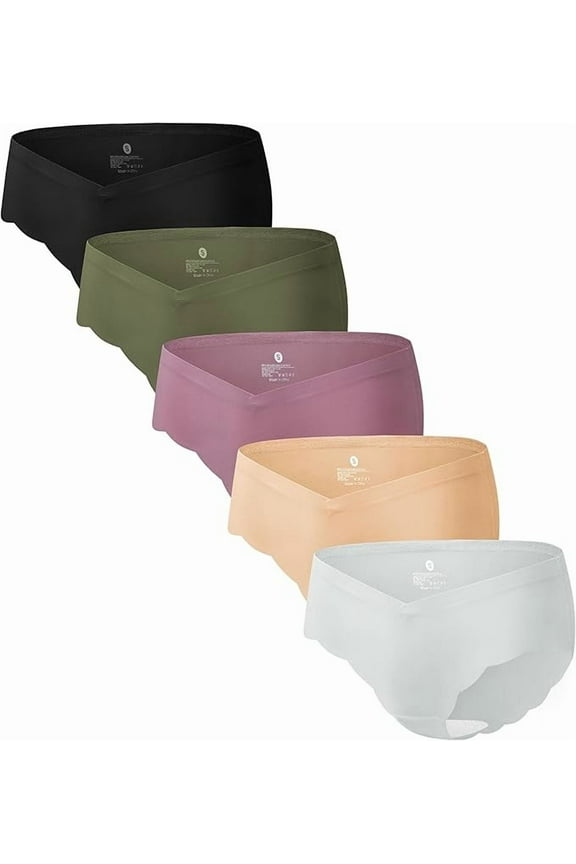 5-Pack Maternity Underwear Women's Seamless Wave Edge Panties No Show Bikini Under Bump