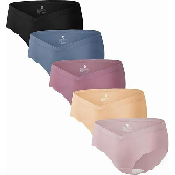 HBlife 5-Pack Maternity Underwear Women's Seamless Wave Edge Panties No Show Bikini Under Bump