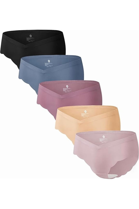 5-Pack Maternity Underwear Women's Seamless Wave Edge Panties No Show Bikini Under Bump