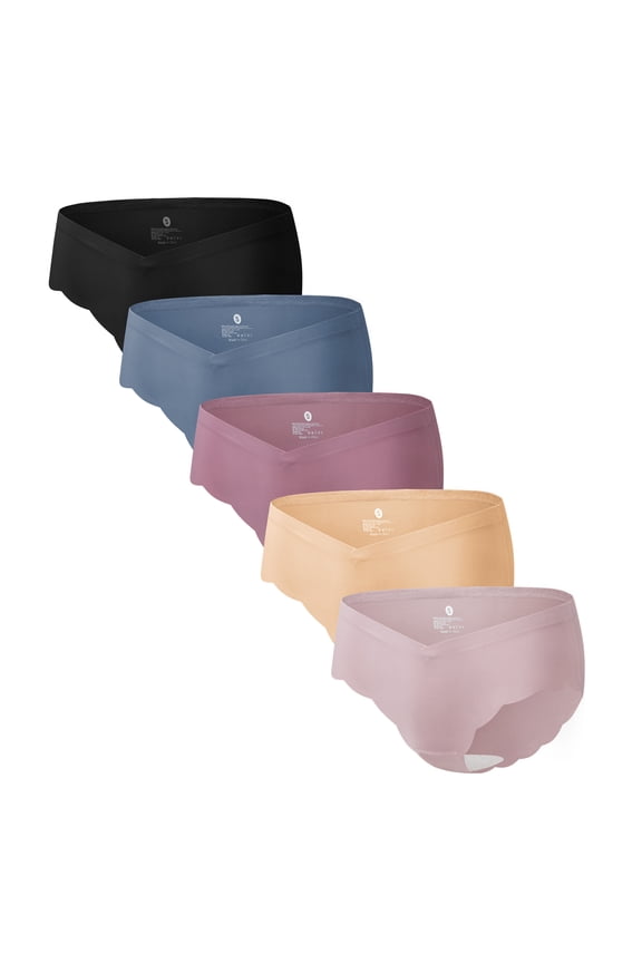 5-Pack Maternity Underwear Women's Seamless Wave Edge Panties No Show Bikini Under Bump