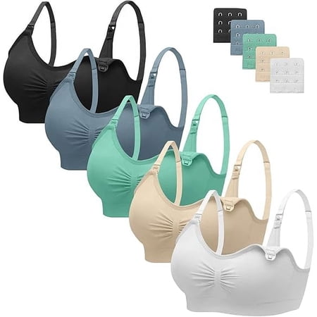 HBlife 5 Pack Nursing Bras for Breastfeeding Womens Maternity Bras Seamless Wireless Sleeping Bra with Bra Extenders