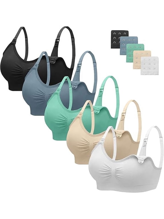 5 Pack Nursing Bras for Breastfeeding Womens Maternity Bras Seamless Wireless Sleeping Bra with Bra Extenders