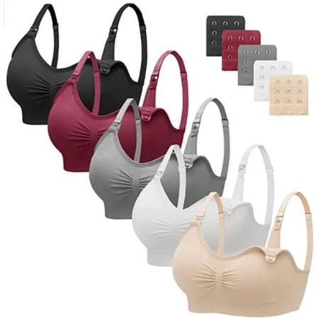 HBlife 5 Pack Nursing Bras for Breastfeeding Womens Maternity Bras Seamless Wireless Sleeping Bra with Bra Extenders
