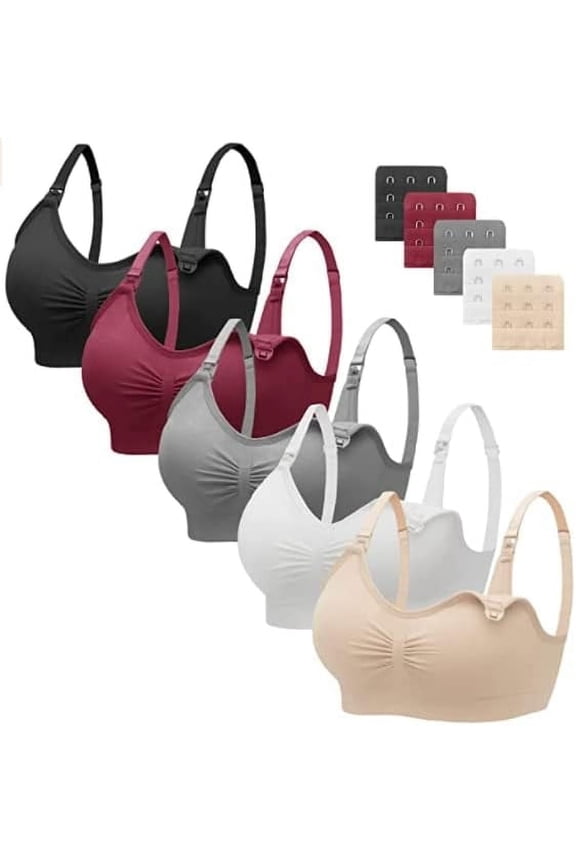 5 Pack Nursing Bras for Breastfeeding Womens Maternity Bras Seamless Wireless Sleeping Bra with Bra Extenders