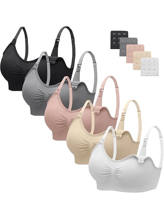 Wireless Sleeping Nursing Bras with Bra Extenders, 5 Pack