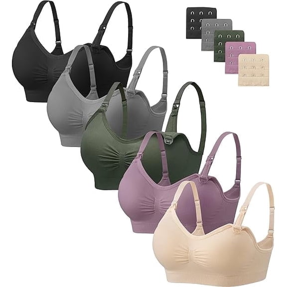 HBlife 5 Pack Nursing Bras for Breastfeeding Womens Maternity Bras Seamless Wireless Sleeping Bra with Bra Extenders