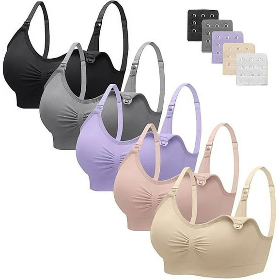 HBlife 5 Pack Nursing Bras for Breastfeeding Womens Maternity Bras Seamless Wireless Sleeping Bra with Bra Extenders