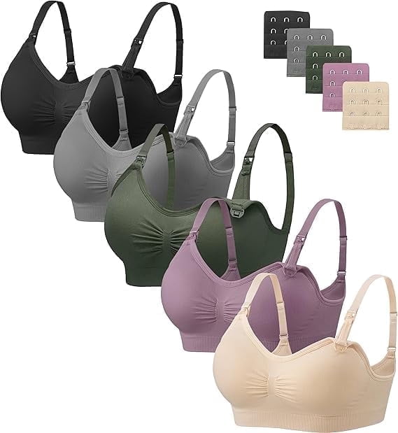 5 Pack Nursing Bras for Breastfeeding Womens Maternity Bras Seamless Wireless Sleeping Bra with Bra Extenders