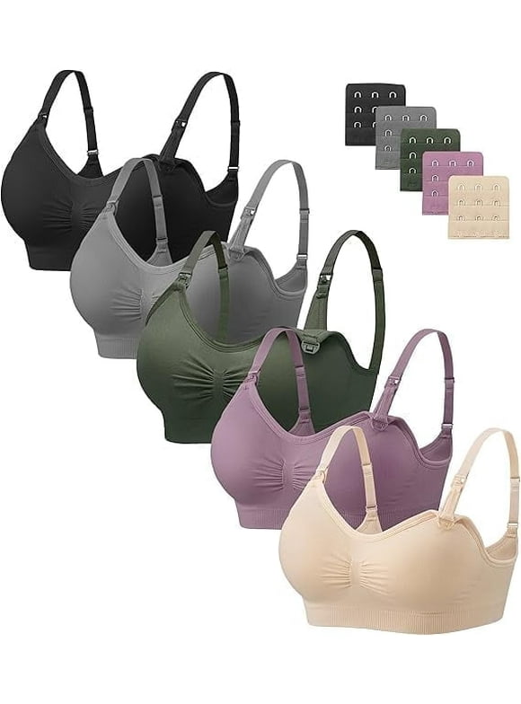 5 Pack Nursing Bras for Breastfeeding Womens Maternity Bras Seamless Wireless Sleeping Bra with Bra Extenders