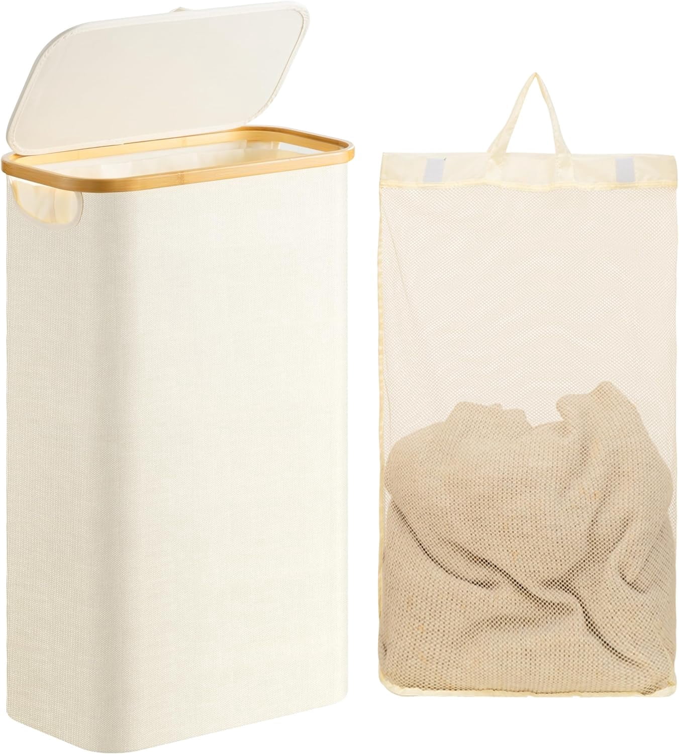 HBlife 60L Slim Laundry Hamper with Lid and Removable Inner Bag,Beige