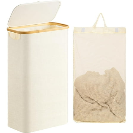 HBlife 60L Slim Laundry Hamper with Lid and Removable Inner Bag,Beige