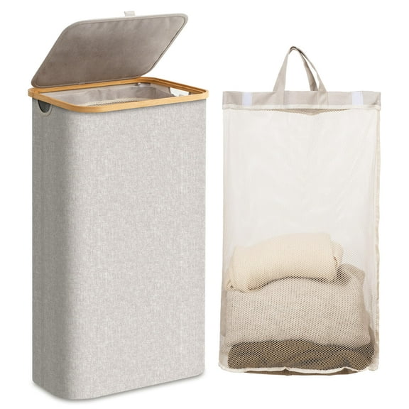 HBlife 60L Slim Laundry Hamper with Lid and Removable Inner Bag,Lightgrey