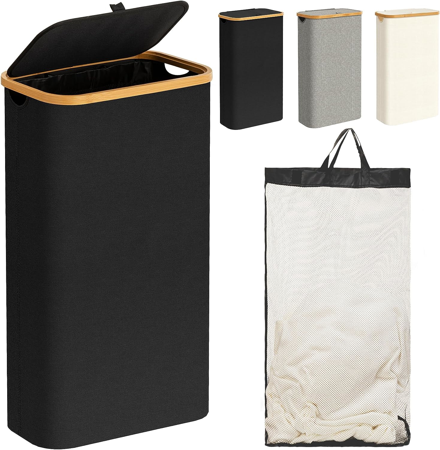 HBlife 63L Slim Laundry Hamper with Lid and Inner Removable Bag Narrow ...