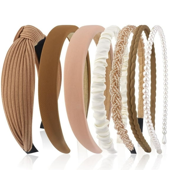 HBlife 7 Pack Headbands for Women Girls Headbands Trendy Brown Knotted Solid Head Bands Pearl Headband Non Slip Hairbands Cute Hair Accessories Multi-style Headband Pack