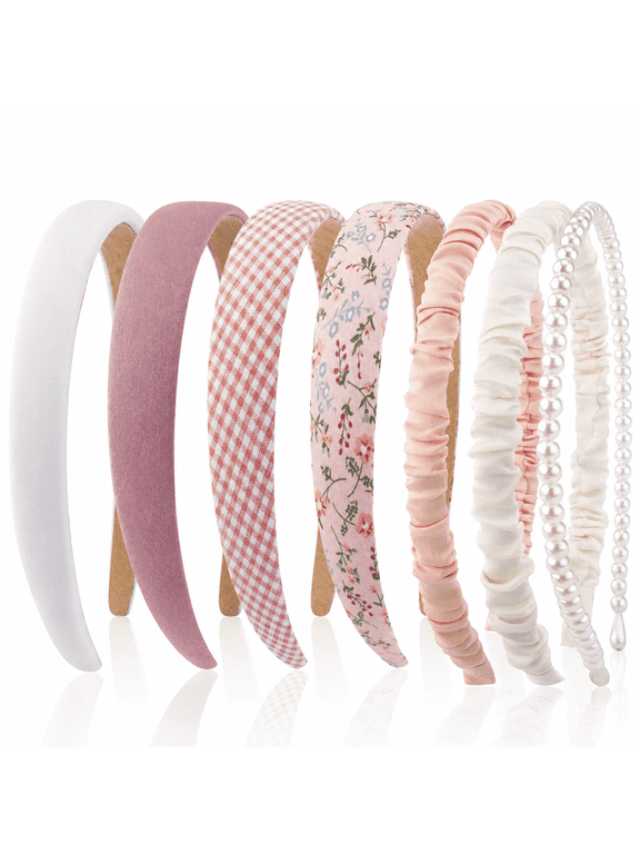 7 Pack Headbands for Women Girls Headbands Trendy Pink Pearl Headband Non Slip Hairbands Cute Hair Accessories Multi-style Headband Pack