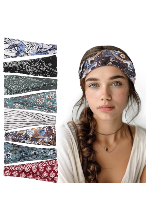 8 Pack Fashion Headbands Boho Sports Stretchy Sweat Bands Non Slip Hairbands for Women Girls