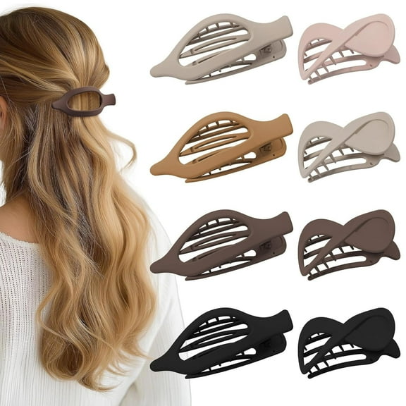 HBlife 8 Pack French Flat Hair Claw Clips Matte & Glossy No-Slip Hair Claw Strong Hold Styling Barrettes for Women
